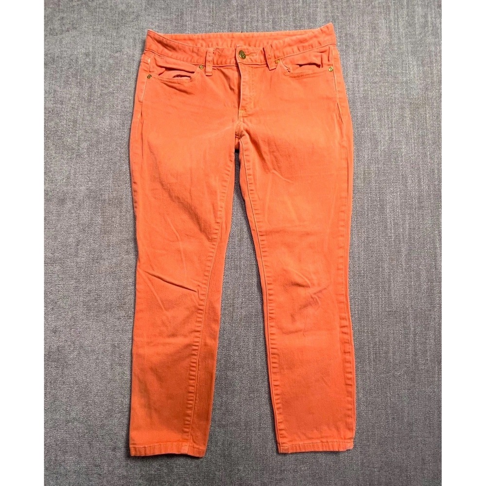 Tory Burch Skinny Jeans Womens 28 Vibrant Orange Denim Pockets Casual Cropped
